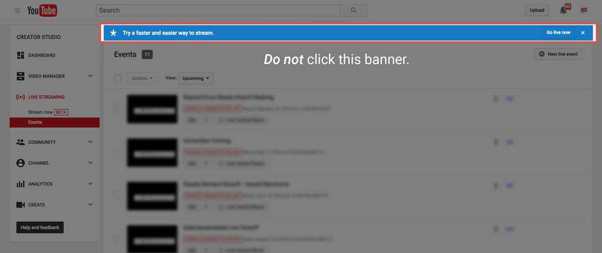 youtube live events beta don't