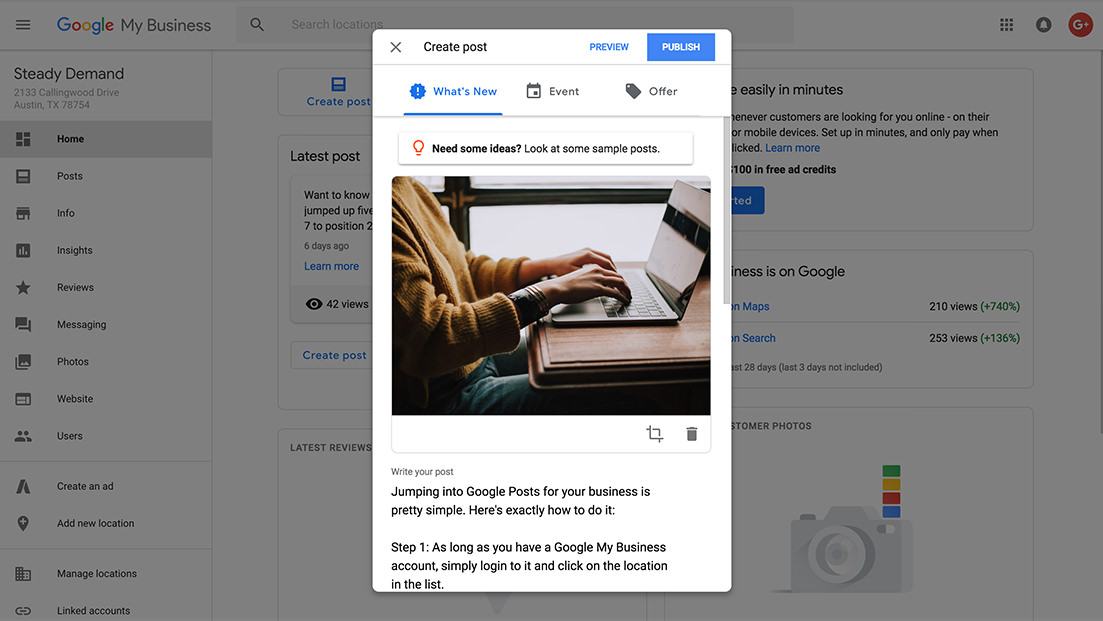 Google Posts interface step 4