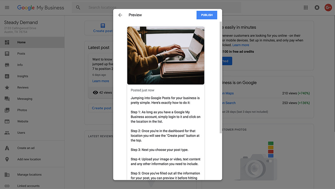 Google Posts interface step 5