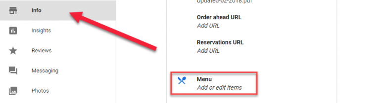 GMB add menu items