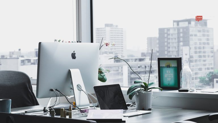 white label SEO company desk and city backdrop